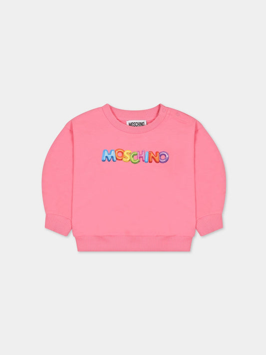 Felpa rosa per neonata con logo,Moschino Kids,MDF02Q LDA00 51470