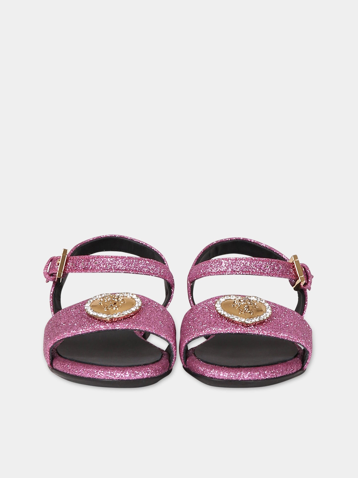 Sandali fucsia per bambina con Medusa e cristalli,Versace,1009663 1A04951 1P07V AY8412