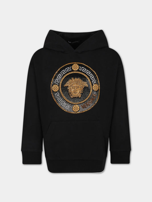 Felpa nera per bambino con Medusa e logo,Versace,1006752 1A07285 2B130 AY8366