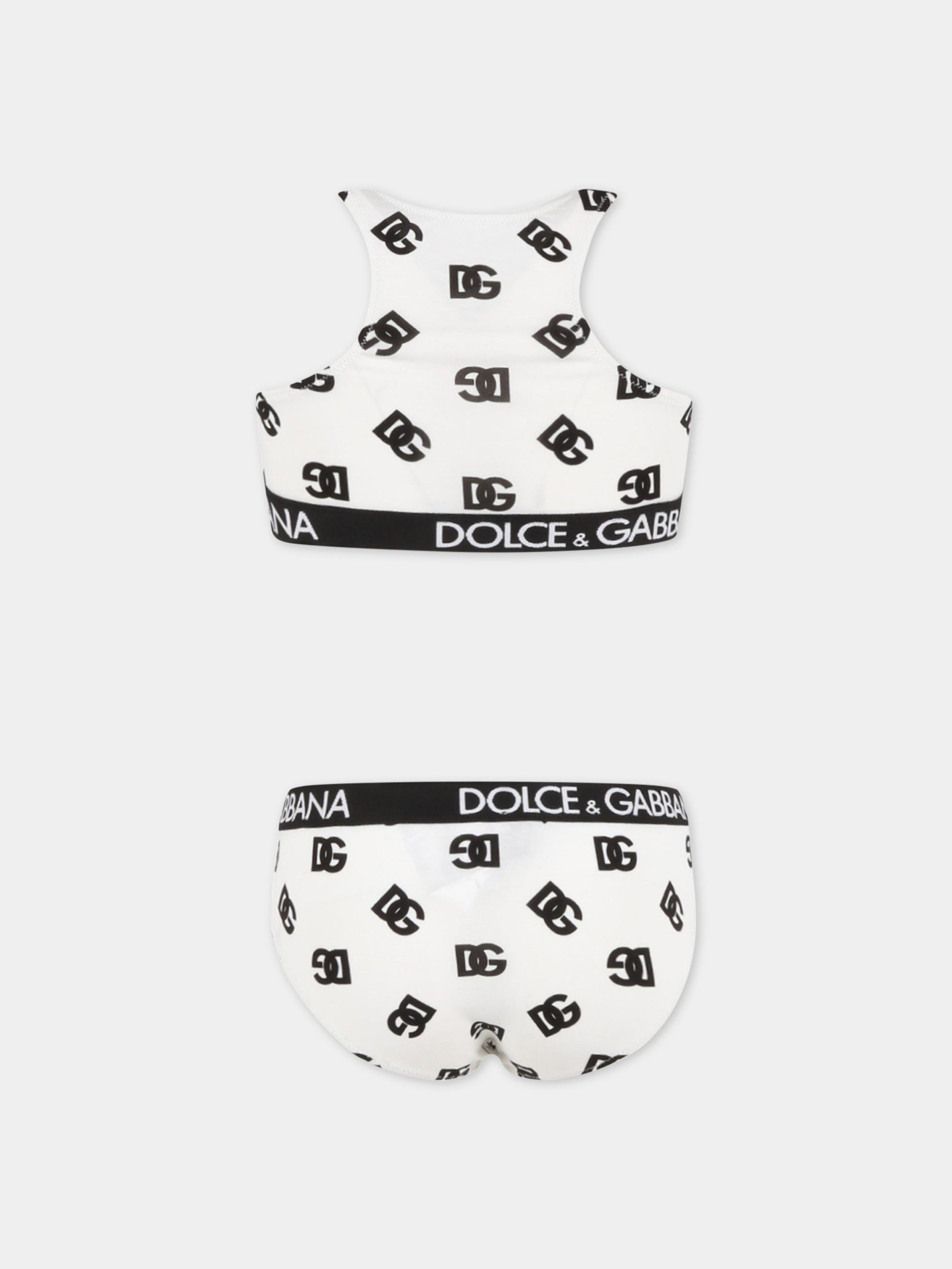 Set bianco per bambina con logo nero all-over,Dolce & Gabbana Kids,L5J713 FSG3K HAVEN