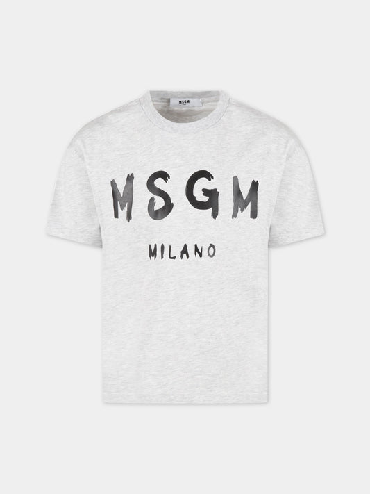 T-shirt grigia per bambini con logo nero,Msgm Kids,MS029075 107