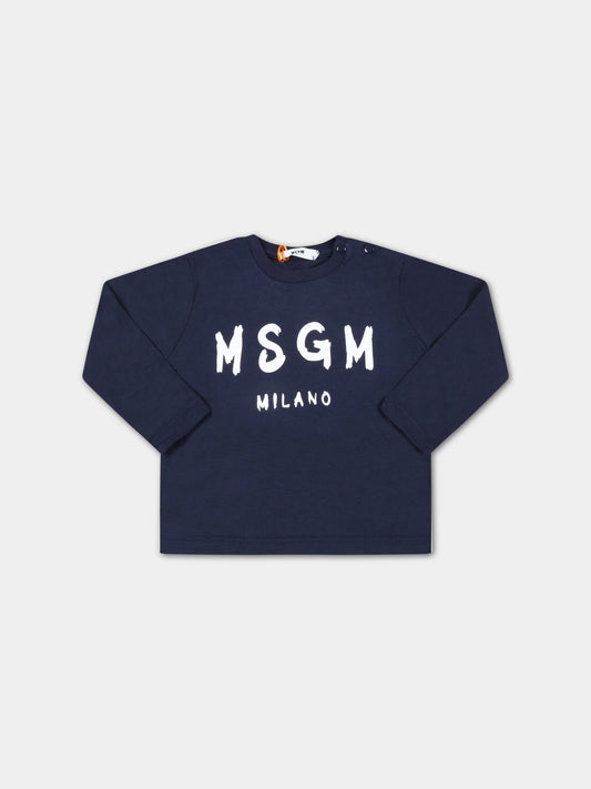 T-shirt blu per neonati con logo bianco,Msgm Kids,MS029103 160