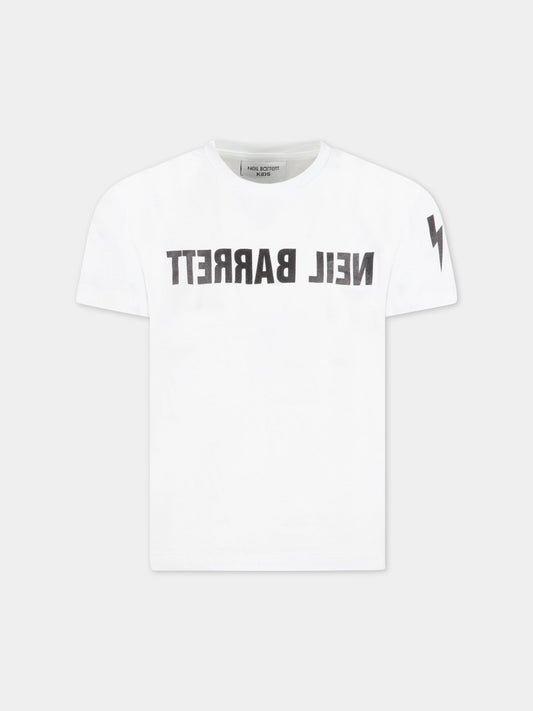 T-shirt bianca per bambino con logo nero,Neil Barrett Kids,032277 001