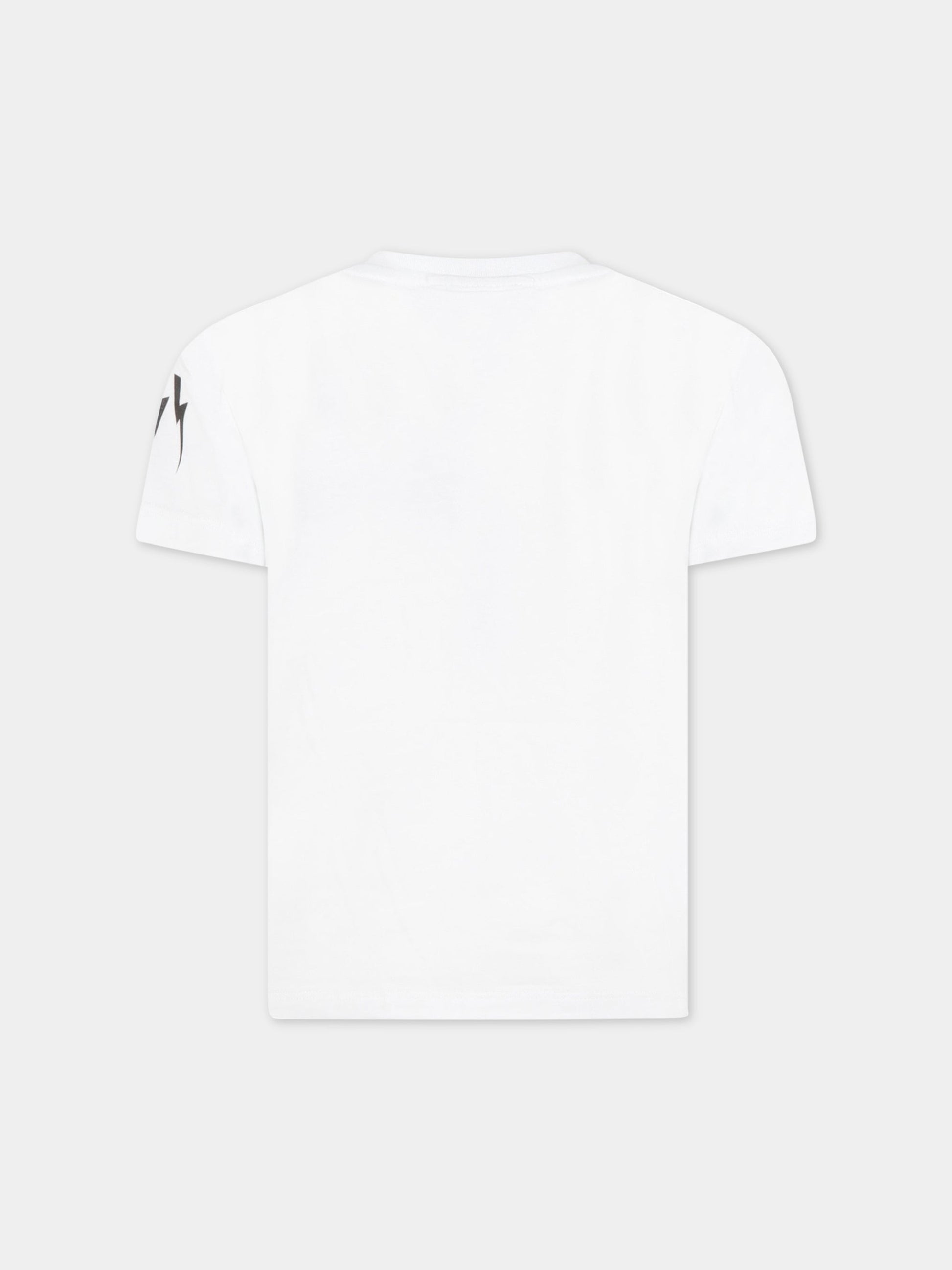 T-shirt bianca per bambino con logo nero,Neil Barrett Kids,032277 001