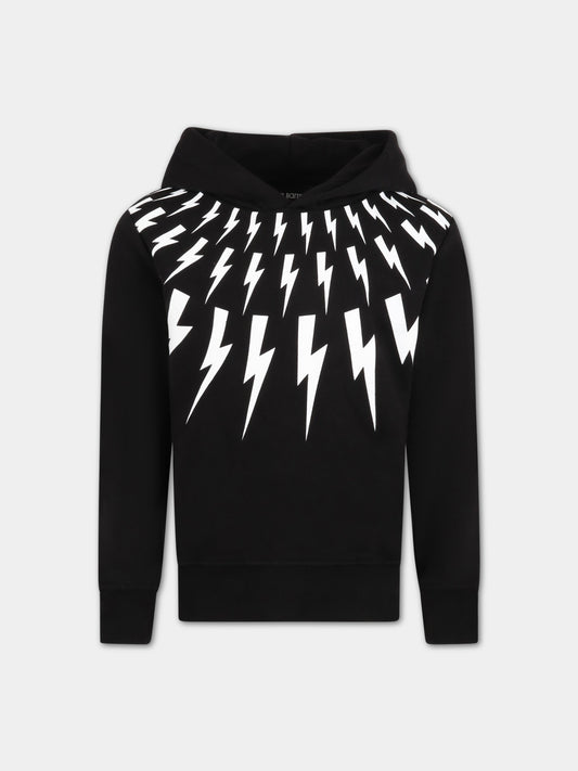 Felpa nera per bambino con iconici fulmini bianchi,Neil Barrett Kids,032243 110/09