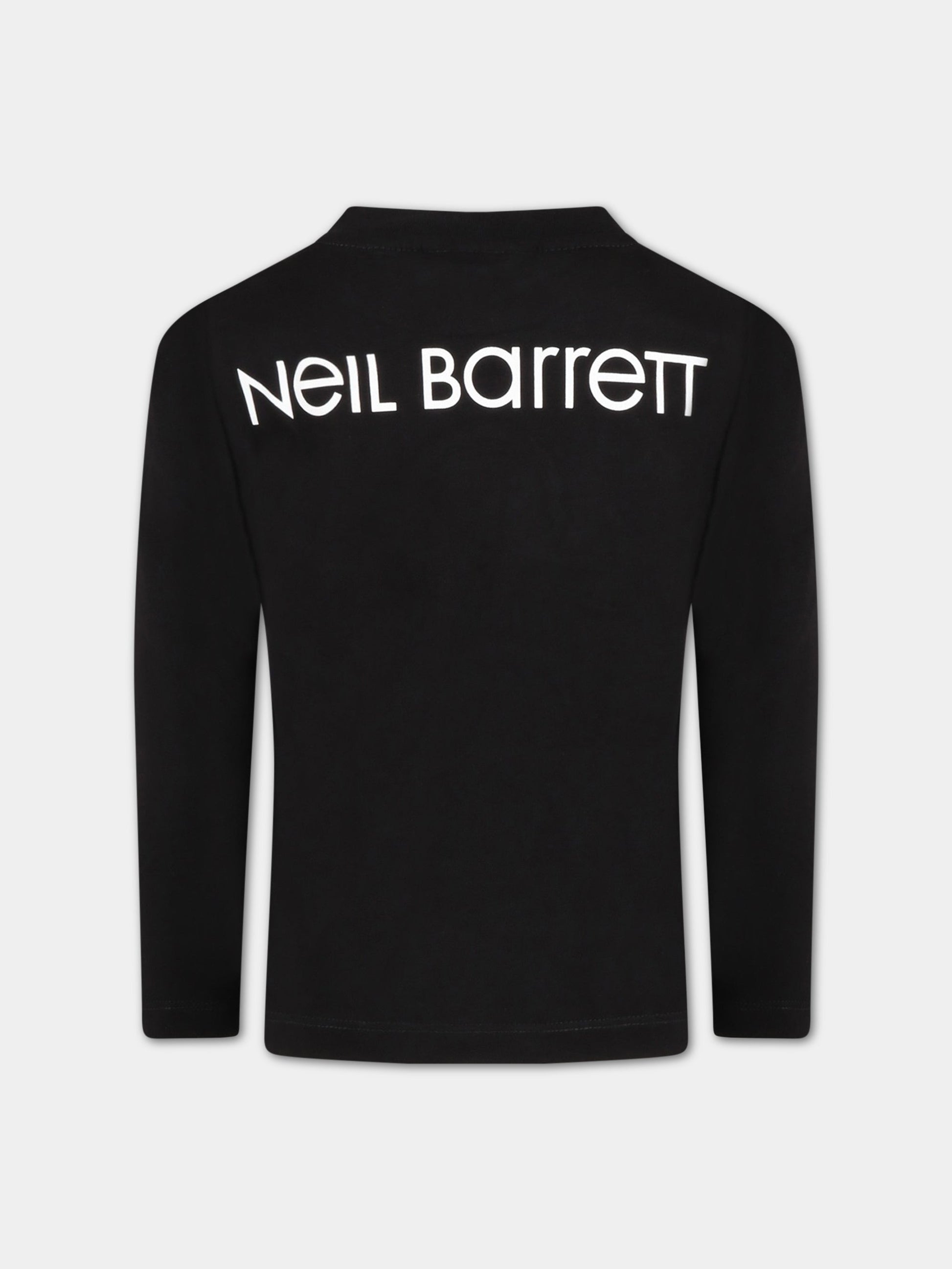 T-shirt nera per bambino con cuffie ricamate e logo,Neil Barrett Kids,032286 110