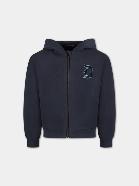 Felpa blu per bambino con D nera,Dondup Kids,DMFE78 KD001 4001