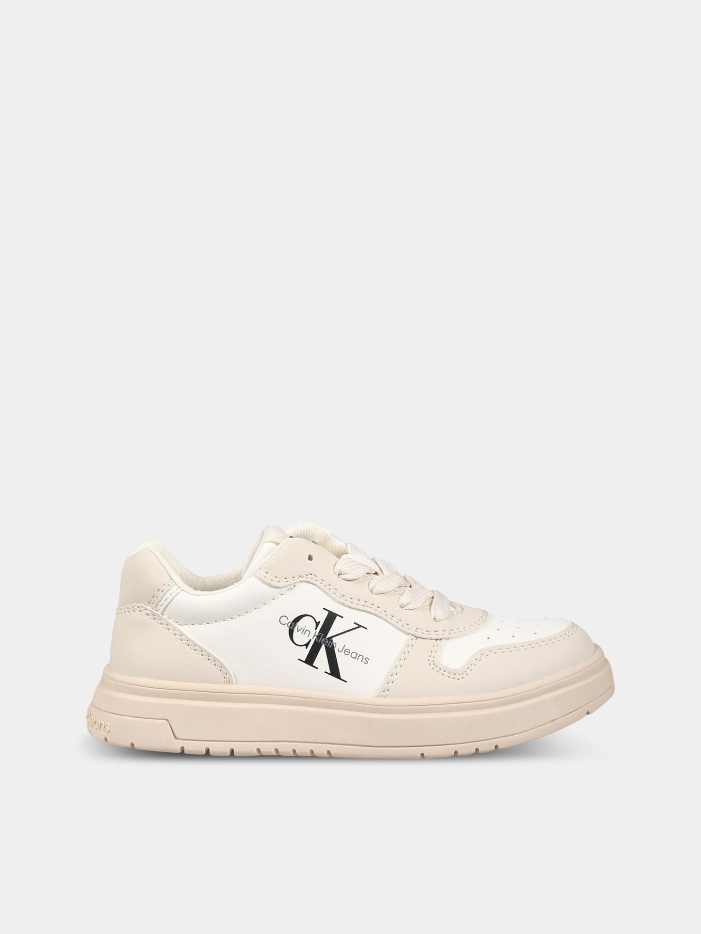 Sneakers avorio per bambini con logo,Calvin Klein Kids,V3X9 80552 1355A360