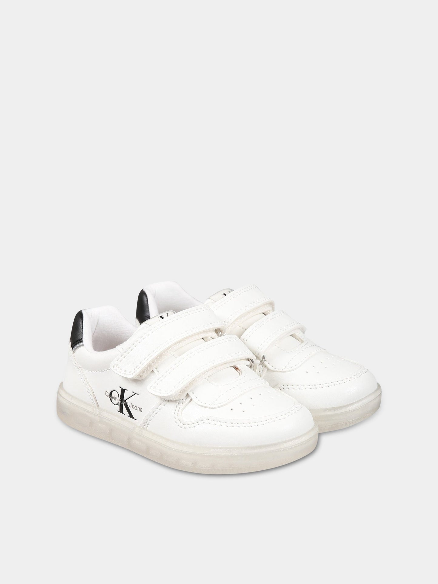 Sneakers bianche per bambini con logo,Calvin Klein Kids,V1X9 80546 1355100