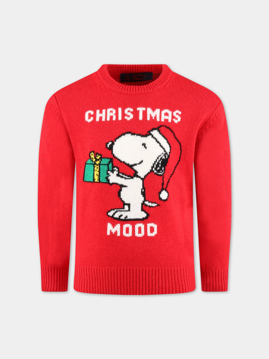 Maglione rosso per bambino con Snoopy e pacco regalo,Mc2 Saint Barth,DOU0001 SNGI41