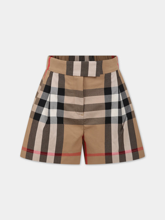 Shorts beige per bambina con check vintage,Burberry Kids,8068450