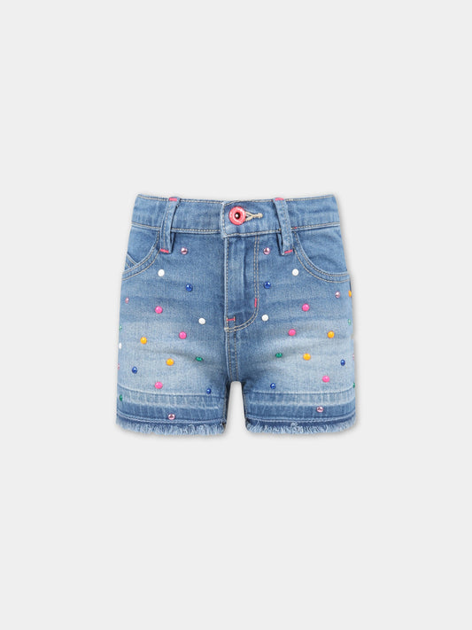 Shorts blu per bambina con strass,Billieblush,U14488 Z25