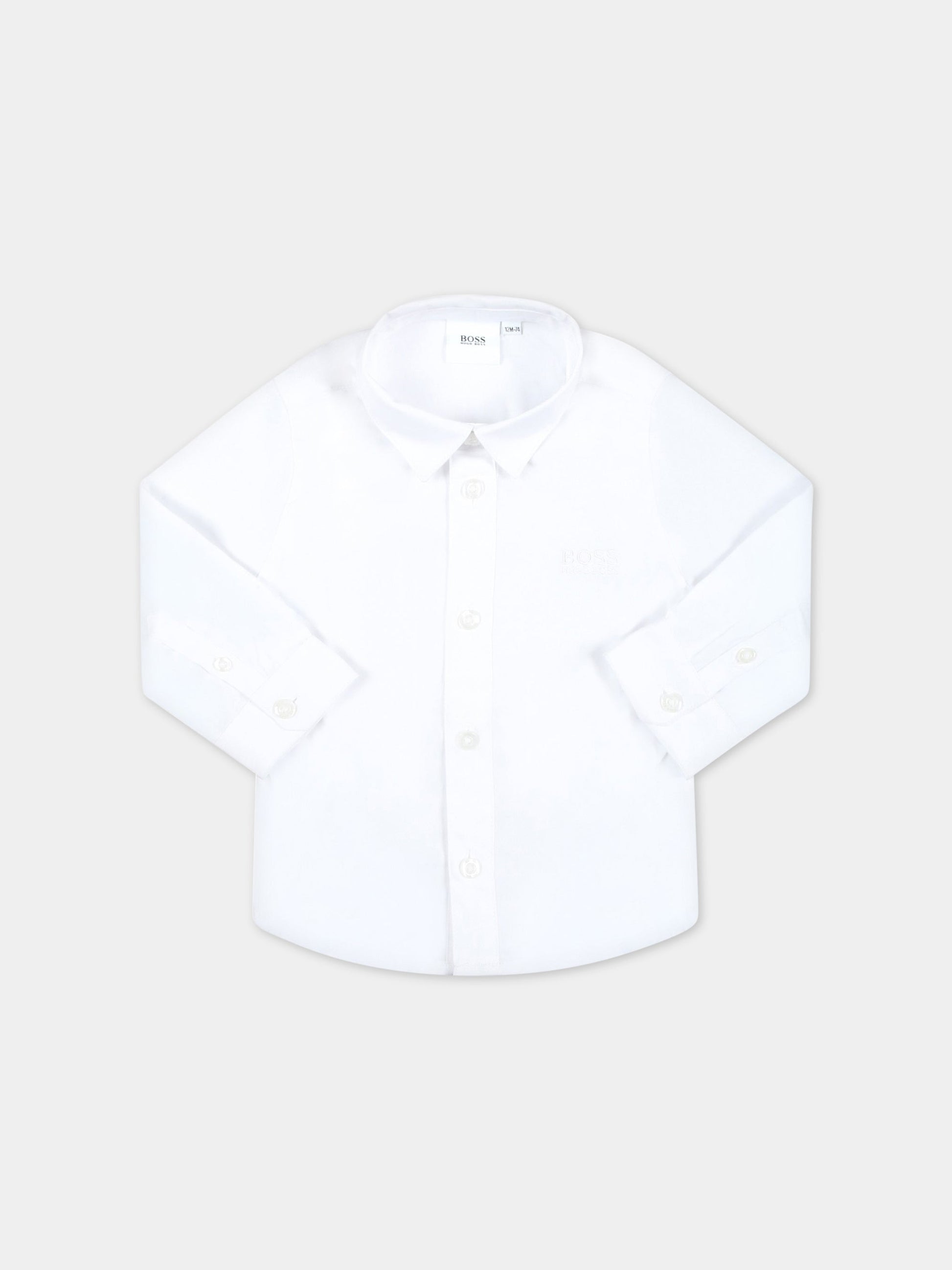 Camicia bianca per neonato con logo bianco ricamato,Hugo Boss,J05930 10B