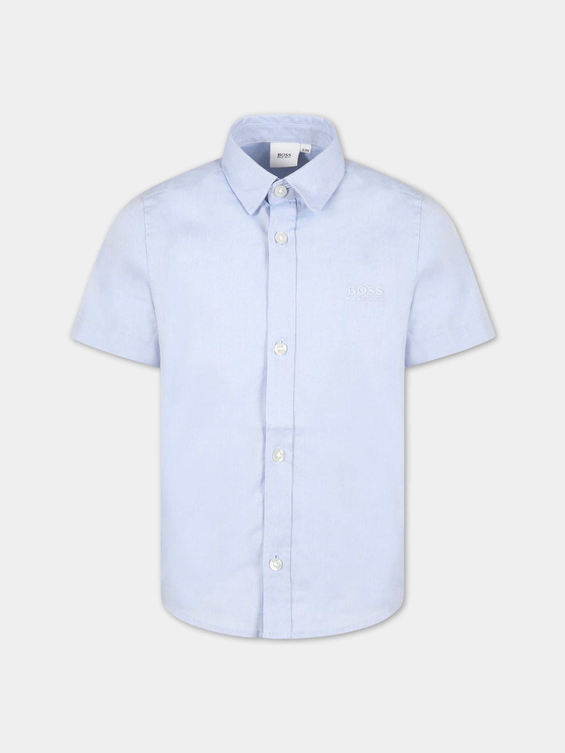 Camicia celeste per bambino con logo,Hugo Boss,J25N63 77D