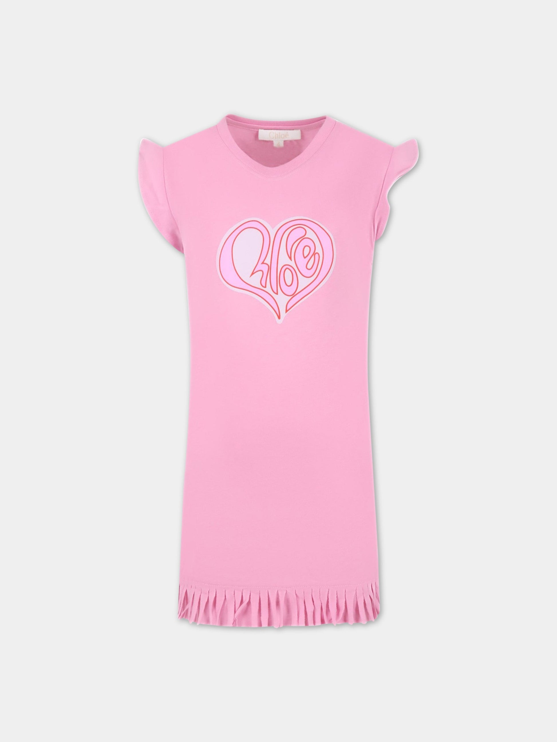 Vestito fucsia per bambina con cuore,Chloé Kids,C12860 495