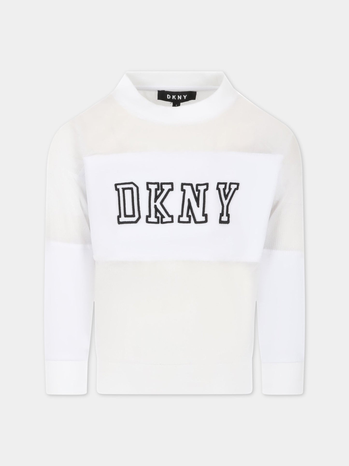 Felpa bianca per bambina con logo nero,Dkny,D35S21 10B