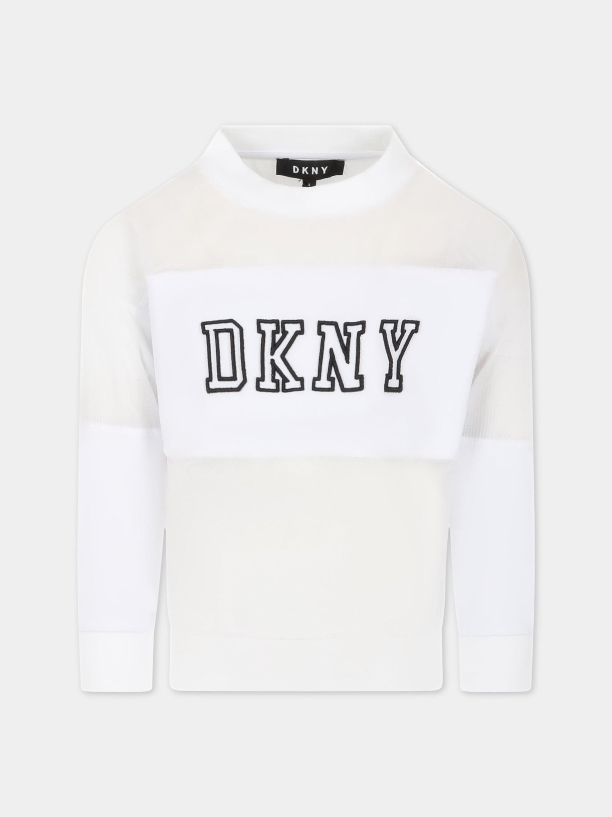 Felpa bianca per bambina con logo nero,Dkny,D35S21 10B