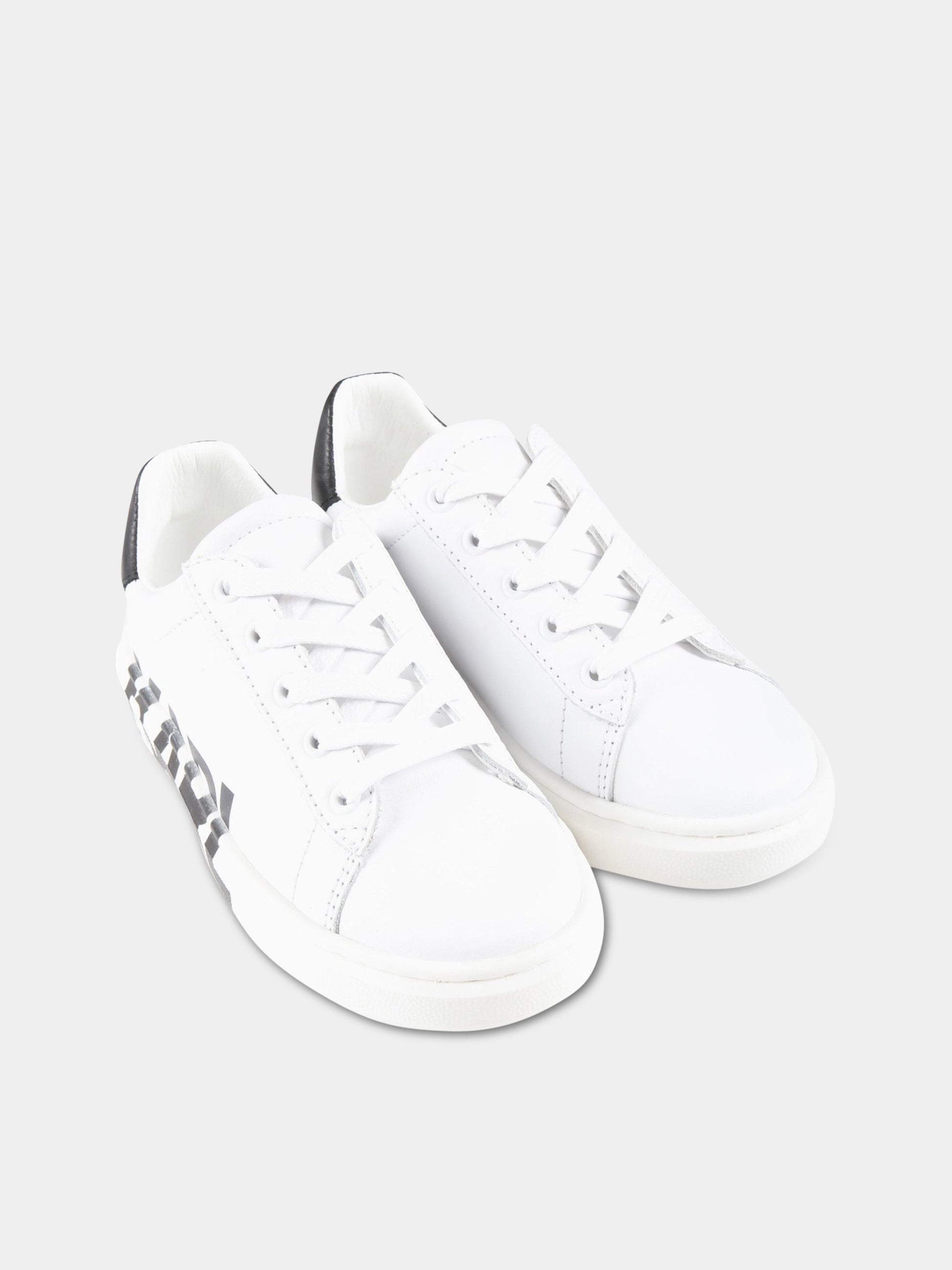 Sneakers bianche per bambini con logo nero,Karl Lagerfeld Kids,Z29043 10B