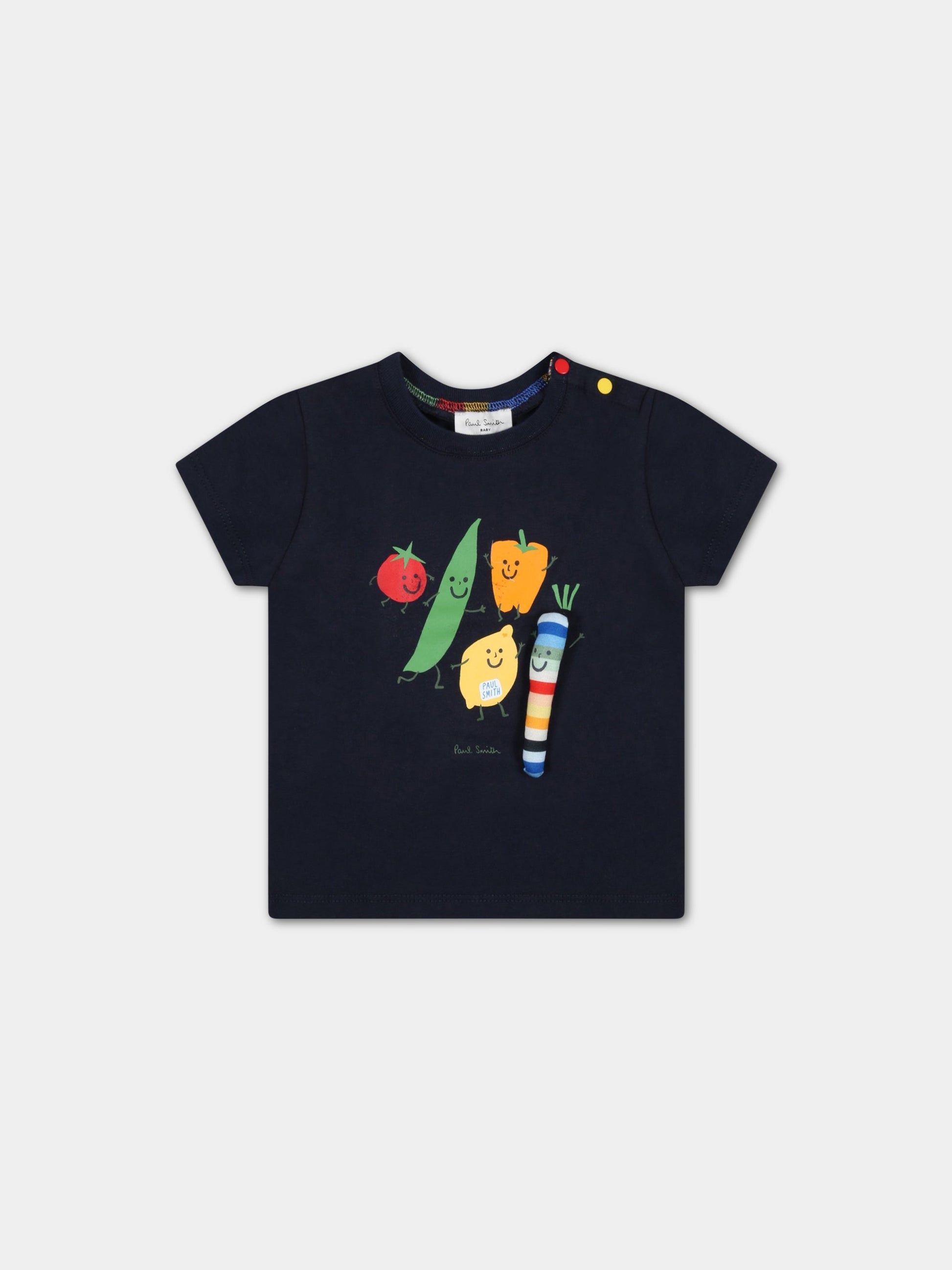 T-shirt blu per neonato con verdure e logo,Paul Smith Junior,P05246 83D