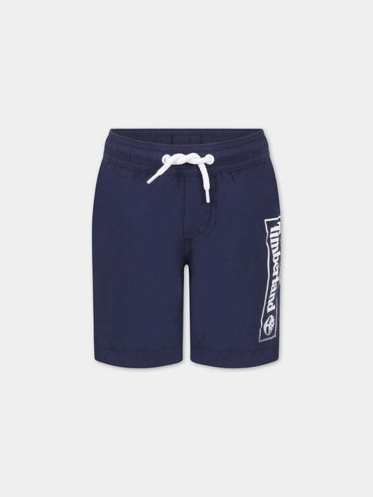 Boxer-mare blu per bambino con logo bianco,Timberland,T24B90 85T