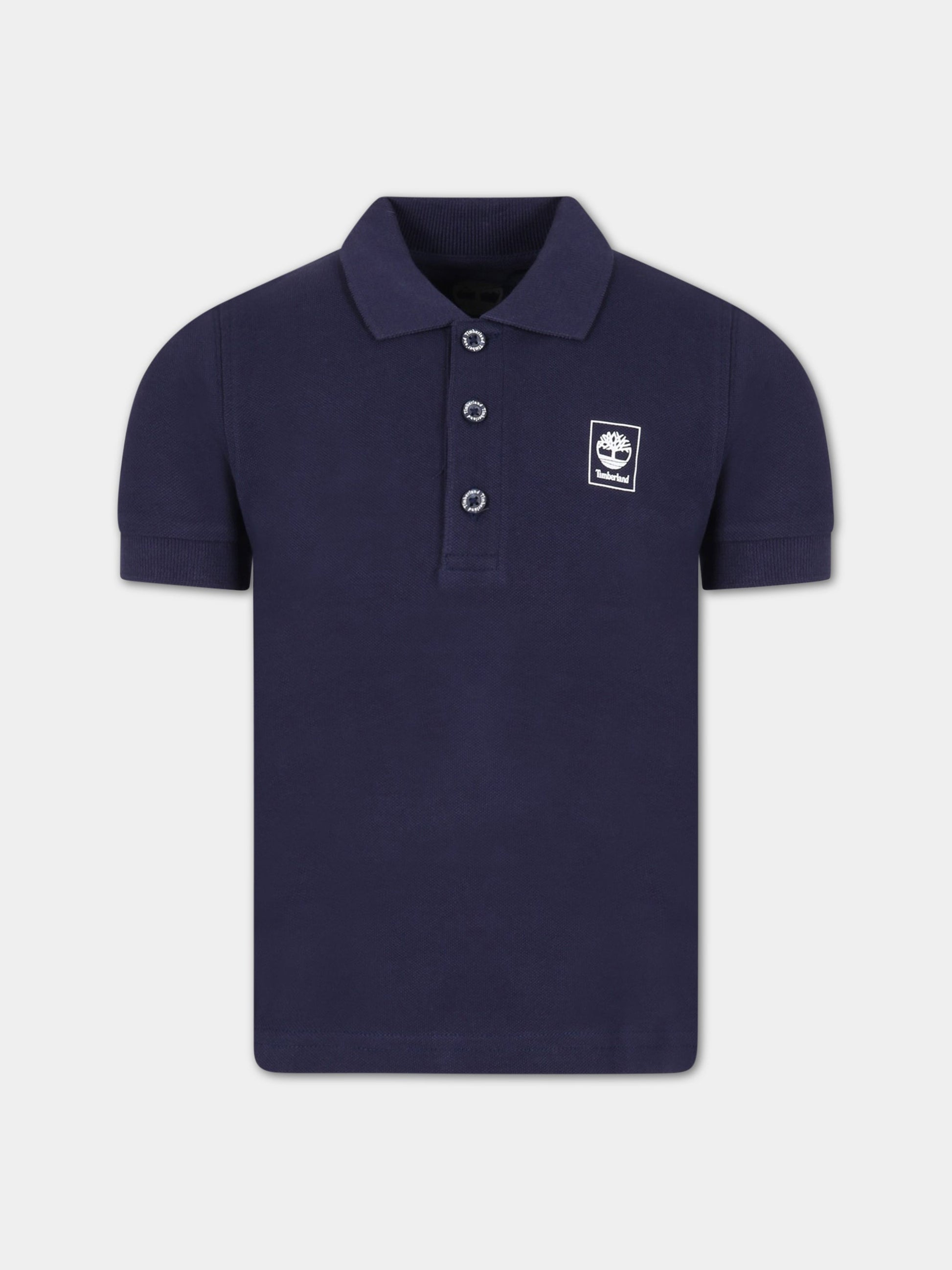 Polo blu per bambino con logo bianco,Timberland,T25T00 85T