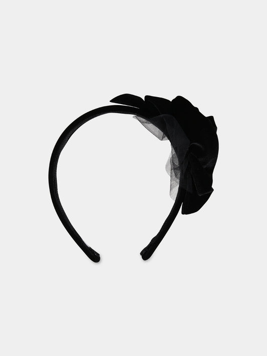 Cerchietto nero per bambina con rosa,Monnalisa,79B007 2908 0050