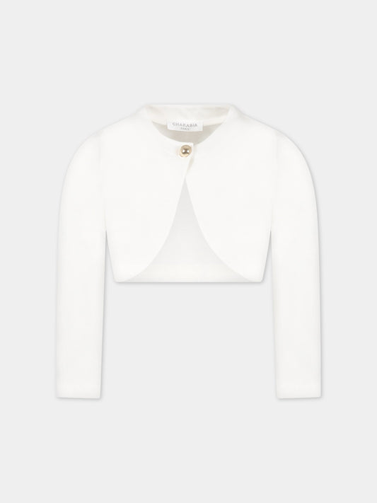 Cardigan bianco per bambina con bottone,Charabia,S15070 117