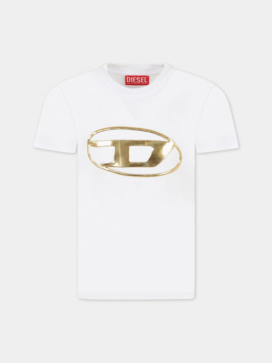 T-shirt bianca per bambino con logo,Diesel,J00853 0HAYU K100