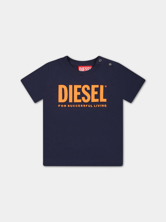 T-shirt blu per neonato con logo,Diesel,K00268 00YI9 K8ATA