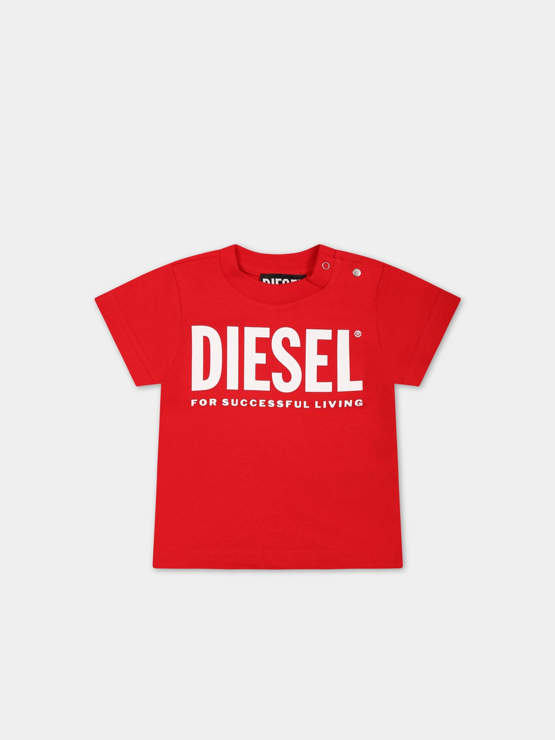 T-shirt rossa per neonato con logo,Diesel,K00218 00YI9 K405