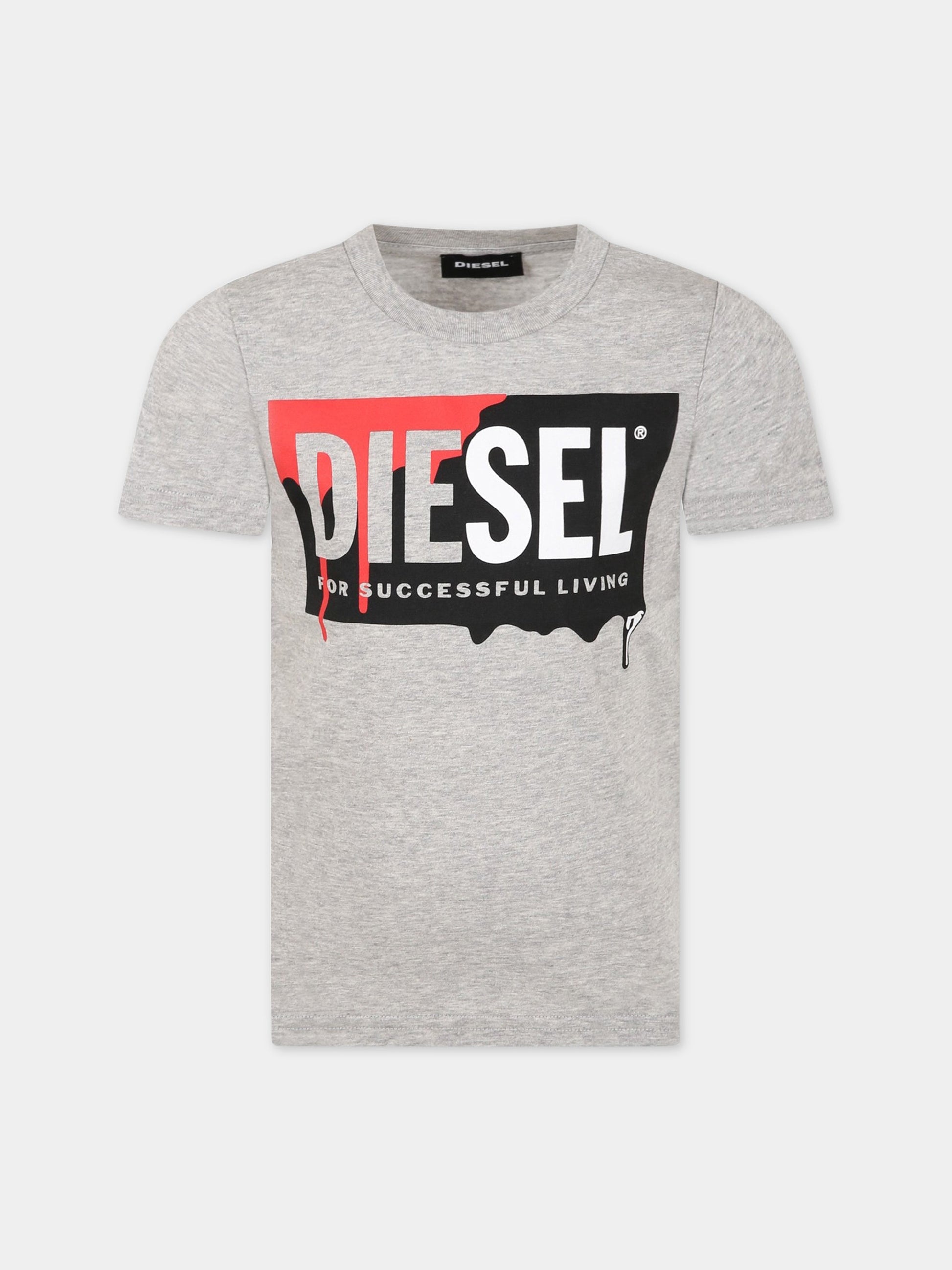 T-shirt grigia per bambino con logo,Diesel,00J573 00YI9 K963