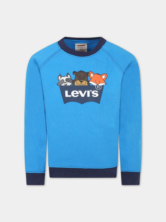 Felpa azzurra per bambino con logo,Levi's Kids,8EF781 B49