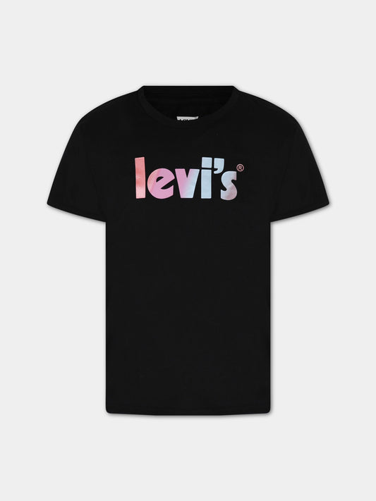 T-shirt nero per bambina con logo,Levi's Kids,4EG546 023