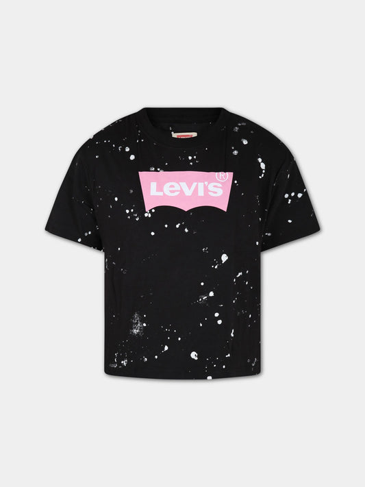 T-shirt nera per bambina con logo,Levi's Kids,4EG549 023
