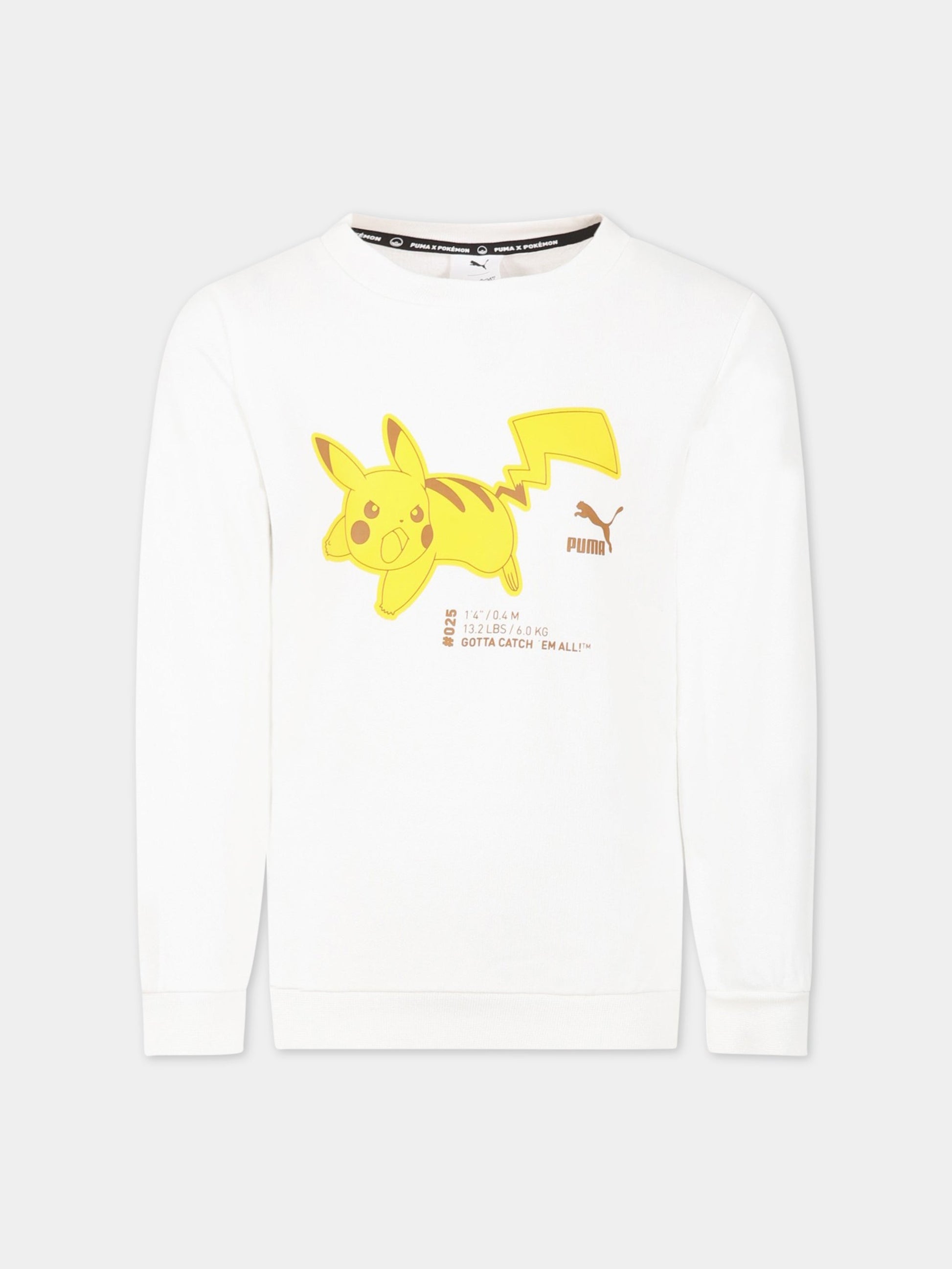 Felpa bianca per bambino con Pikachu e logo,Puma,537444 02