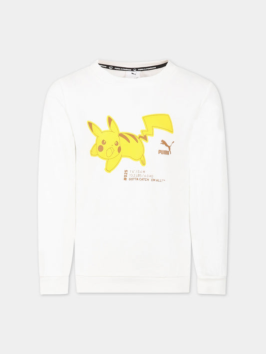 Felpa bianca per bambino con Pikachu e logo,Puma,537444 02