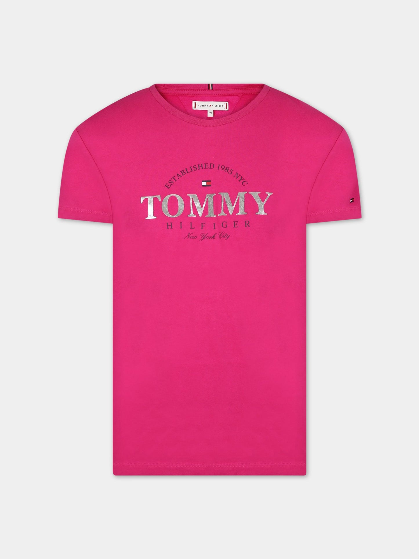 T-shirt fucsia per bambina con logo,Tommy  Hilfiger Junior,KG0KG06939T TZO