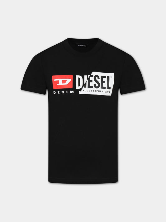 T-shirt nera per bambino con logo,Diesel,00J4YH 00YI9 K900