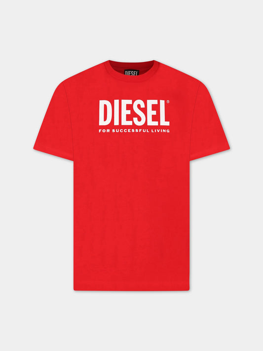 T-shirt rossa per bambino con logo,Diesel,00J4P6 00YI9 K405
