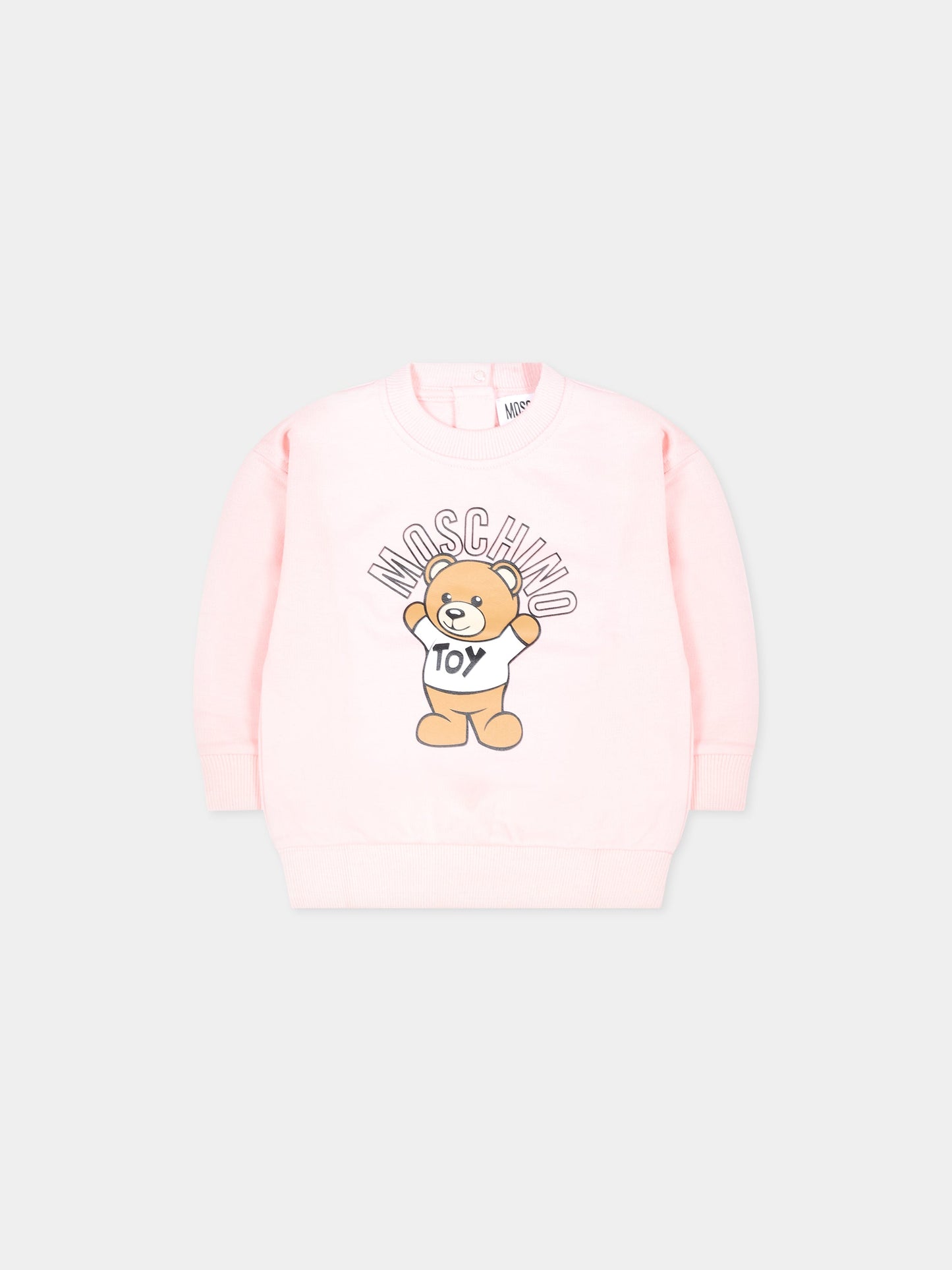 Felpa rosa per neonata con Teddy Bear e logo,Moschino Kids,MUF04E LCA40 50209