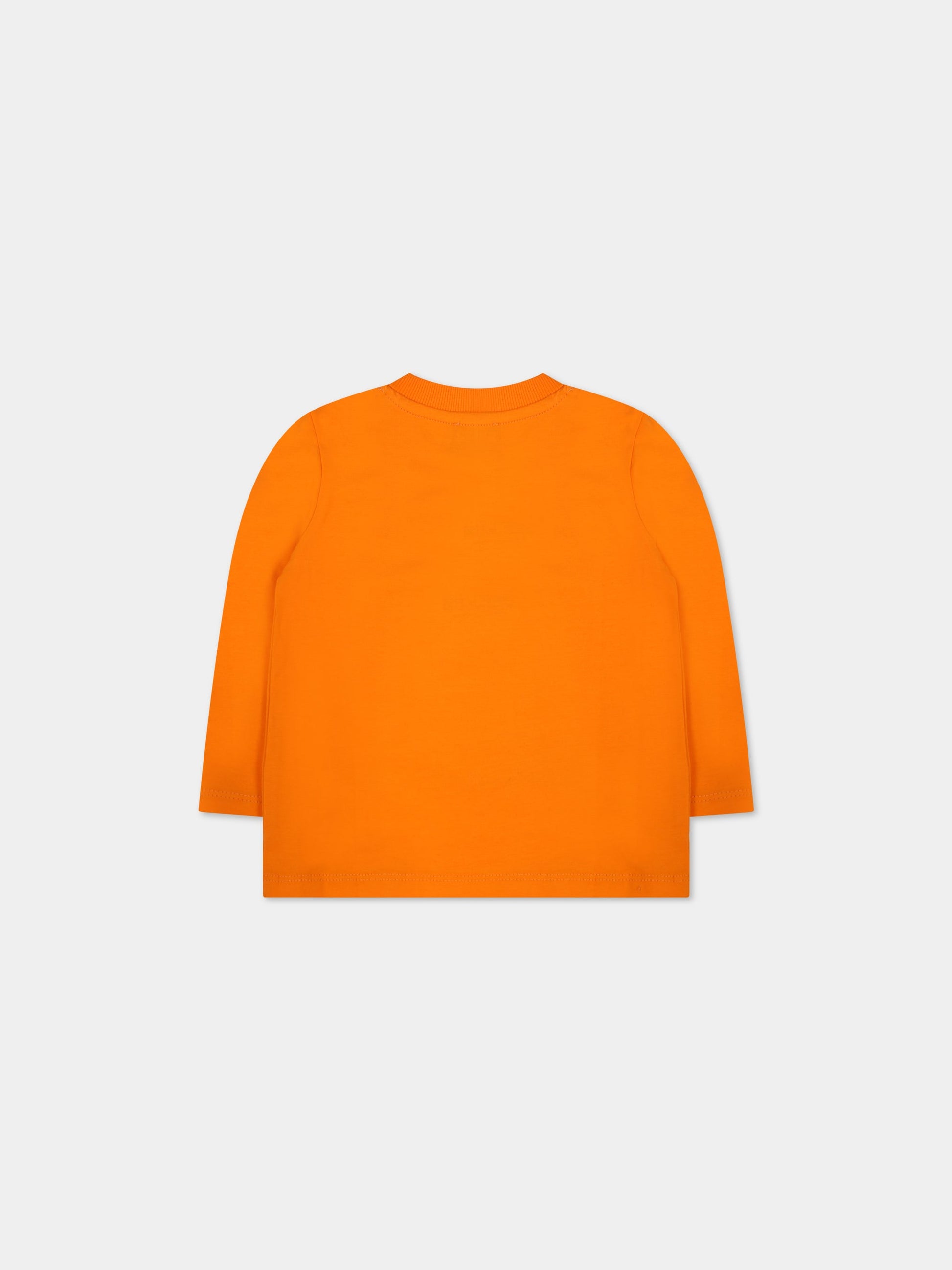 T-shirt arancione per neonato con Teddy Bear e logo,Moschino Kids,MMO00E LBA19 50578