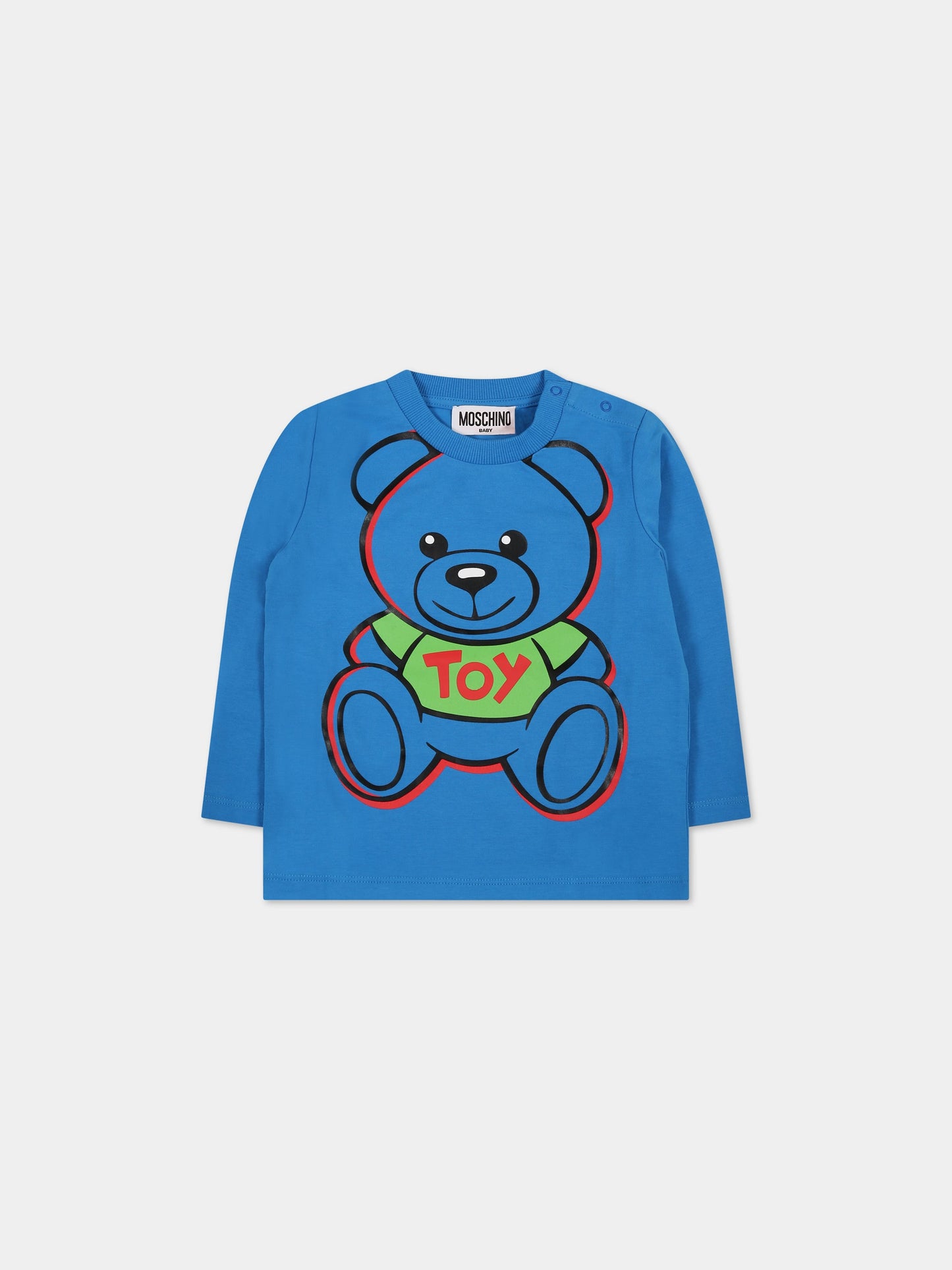 T-shirt blu per neonato con Teddy Bear e logo,Moschino Kids,MUO00E LBA19 40641
