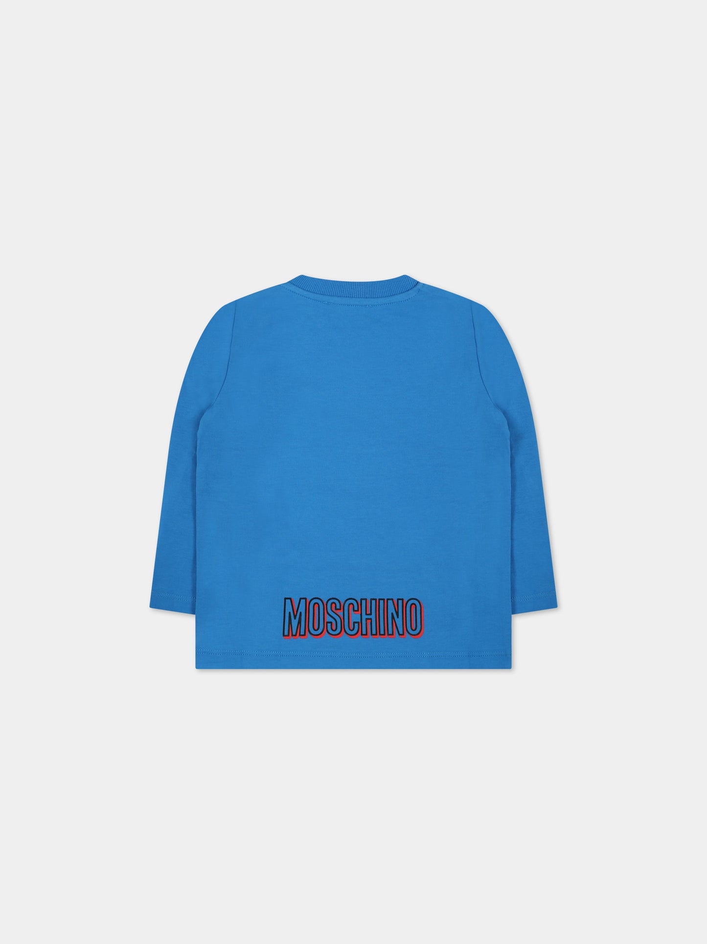 T-shirt blu per neonato con Teddy Bear e logo,Moschino Kids,MUO00E LBA19 40641