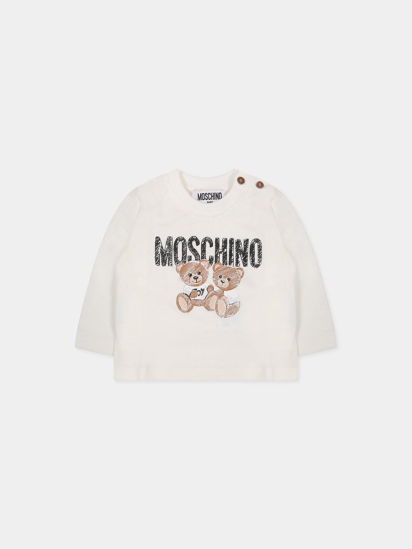 T-shirt bianca per neonati con Teddy Bera e logo,Moschino Kids,MUO00D LAA19 10063