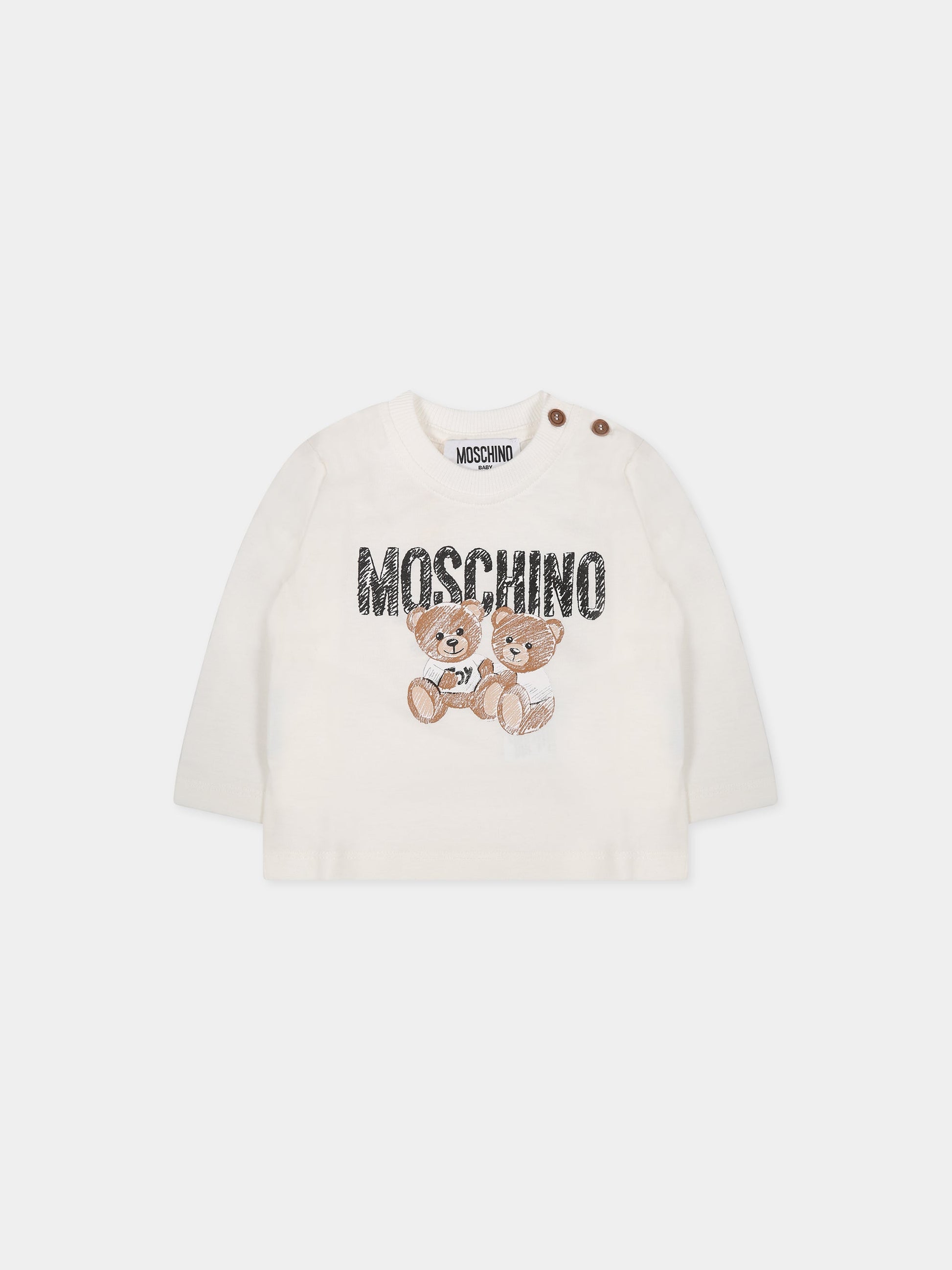 T-shirt bianca per neonati con Teddy Bera e logo,Moschino Kids,MUO00D LAA19 10063