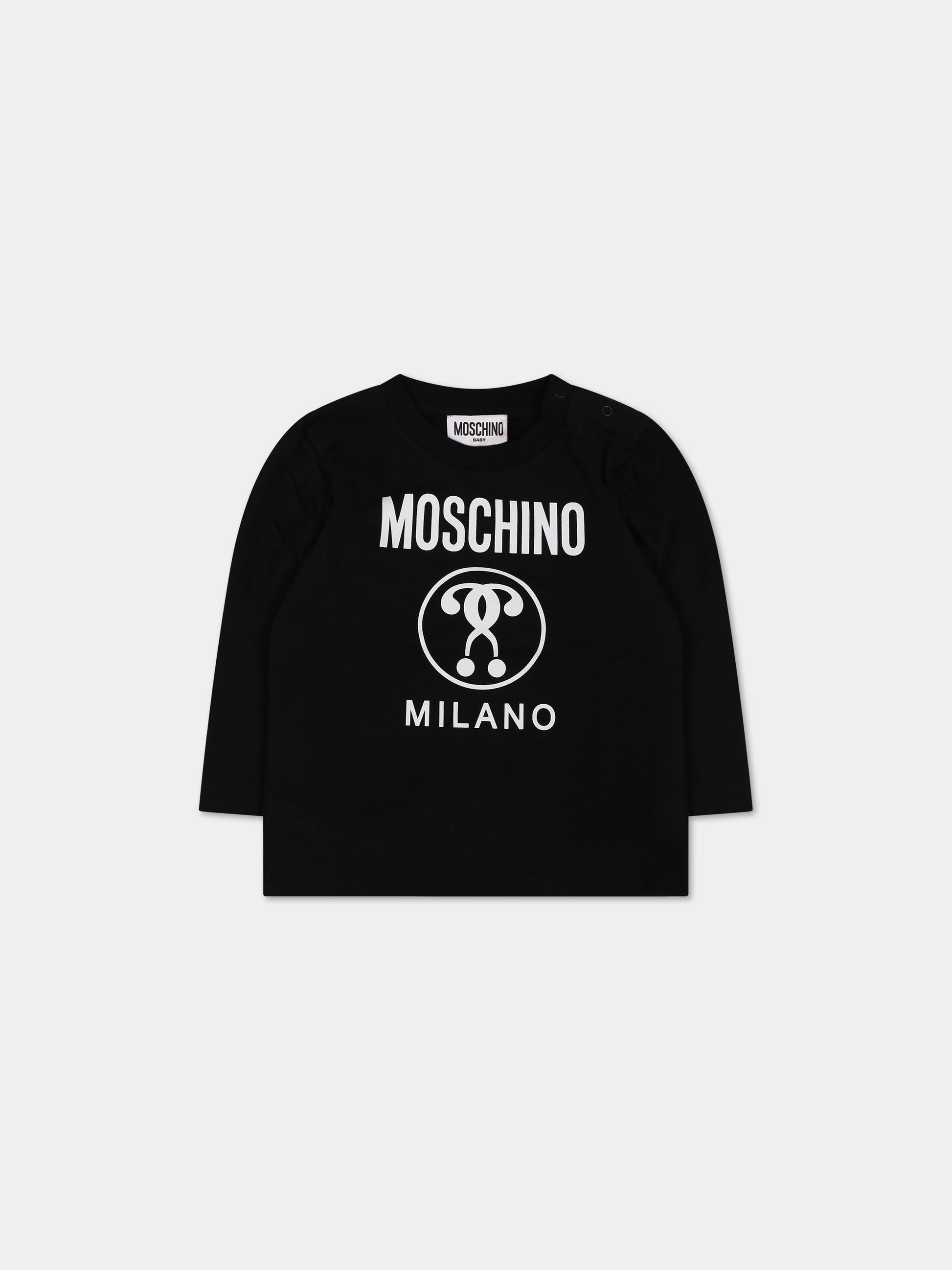 T-shit nera per neonati con stampa e logo,Moschino Kids,MUO00H LBA23 60100