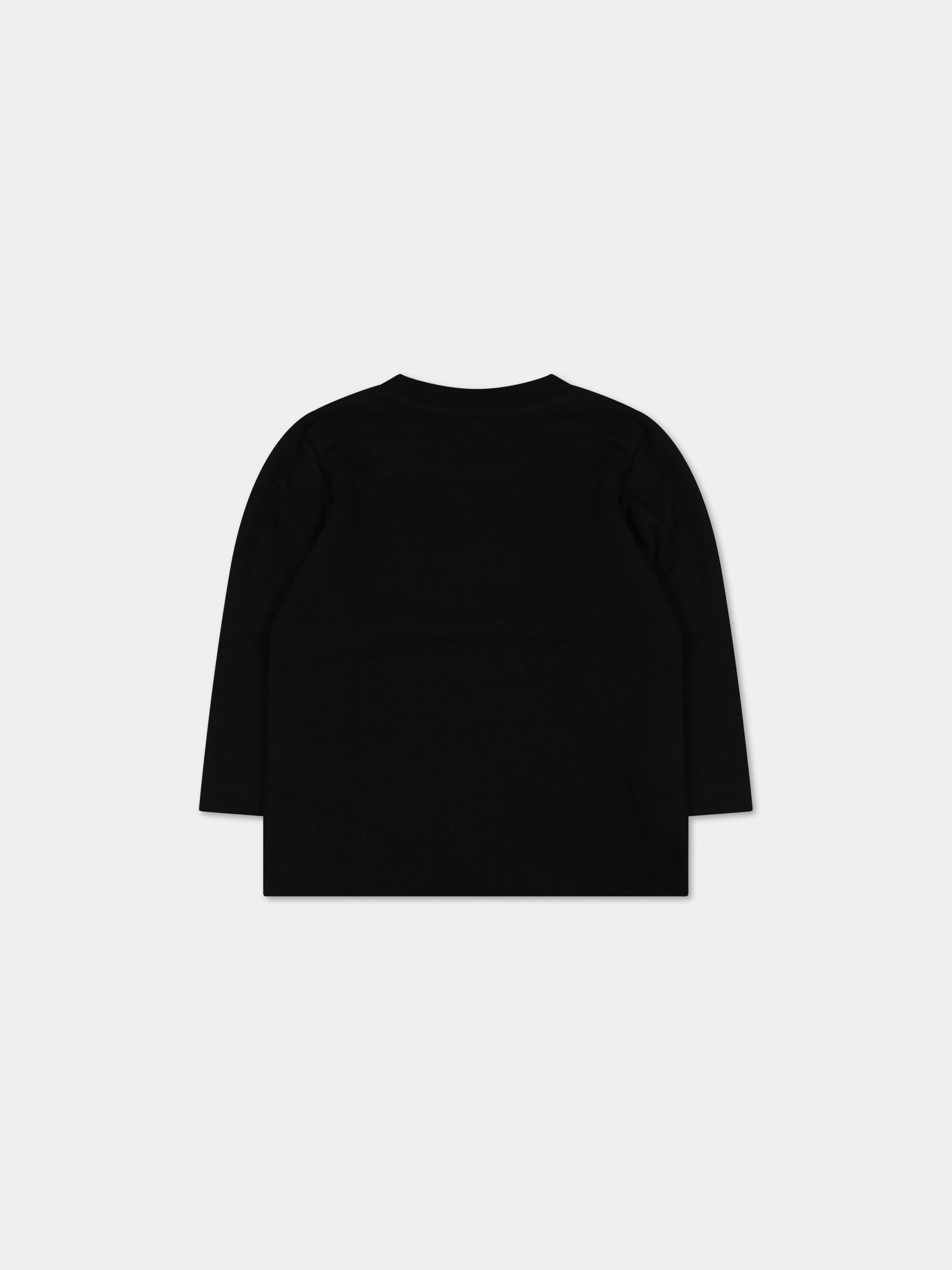 T-shit nera per neonati con stampa e logo,Moschino Kids,MUO00H LBA23 60100