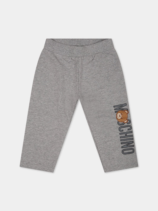 Leggings grigi per neonati con Teddy Bear e logo,Moschino Kids,MQP02R LDA17 60901
