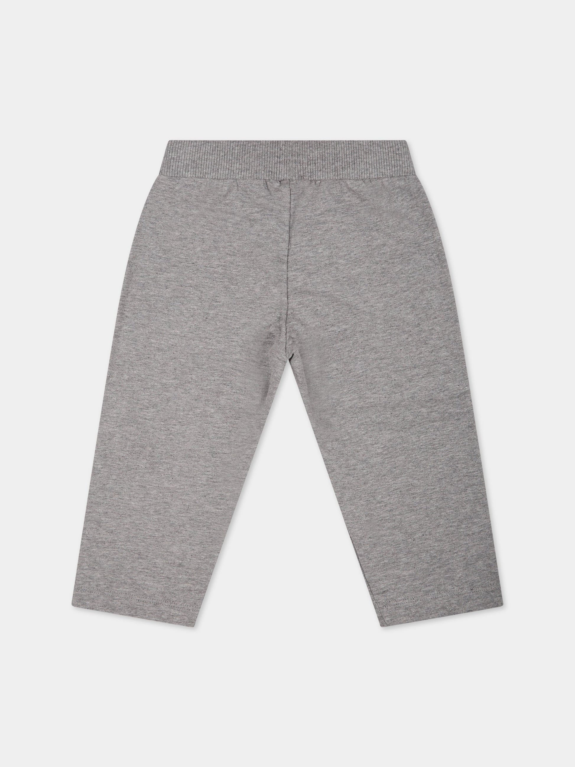 Leggings grigi per neonati con Teddy Bear e logo,Moschino Kids,MQP02R LDA17 60901