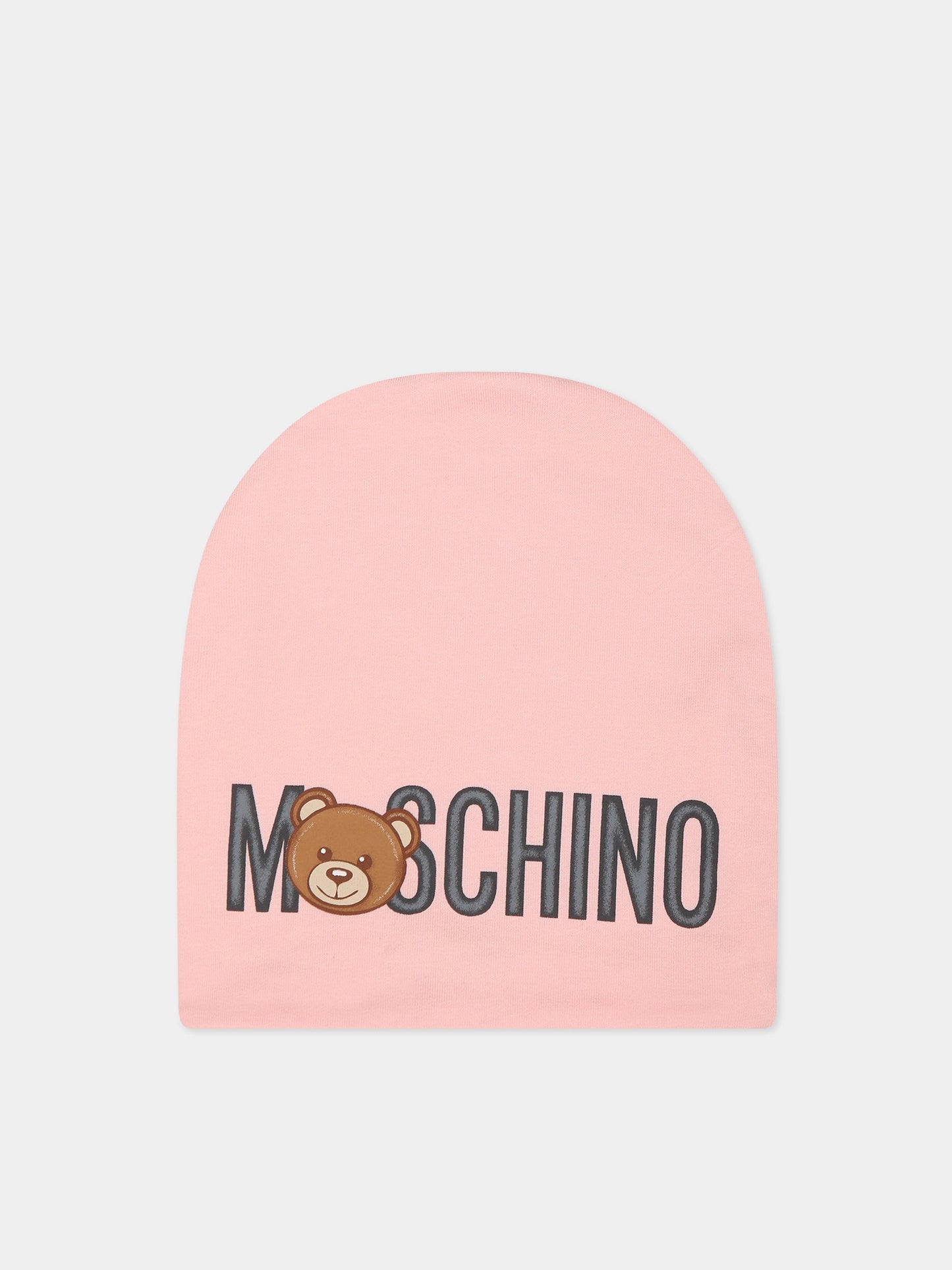 Cappello rosa per neonata con Teddy Bear e logo,Moschino Kids,MNX03N LDA17 50209